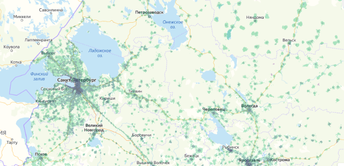 Зона покрытия МТС на карте Новокузнецк 
